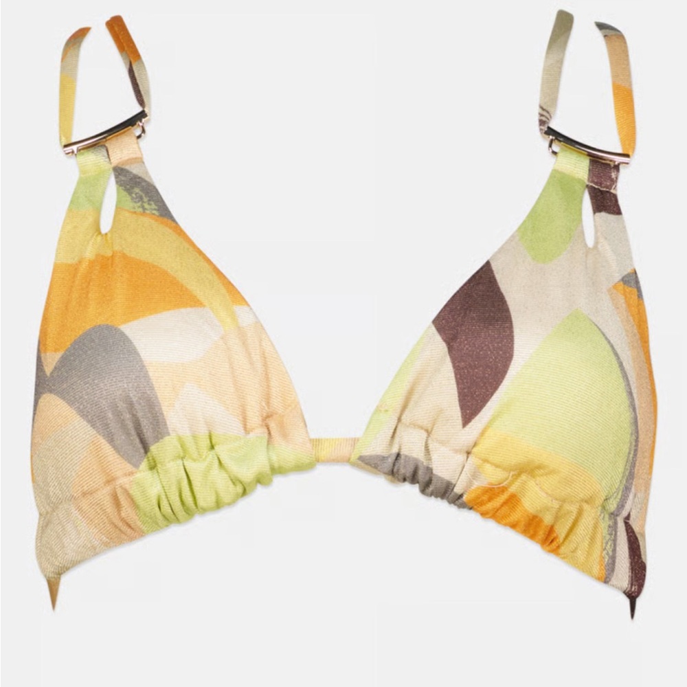 Triangle Bikini Top in Yellow, Lime & Brown Abstract Print